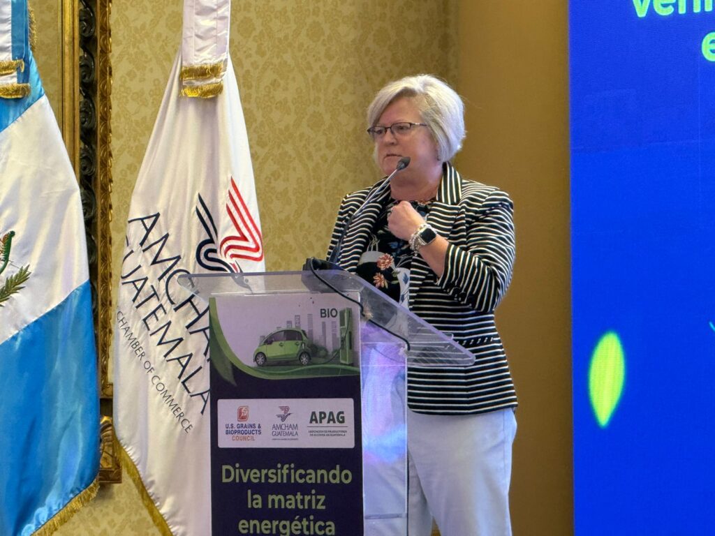 Kristy Moore, autoridad mundial en combustibles habla en podio