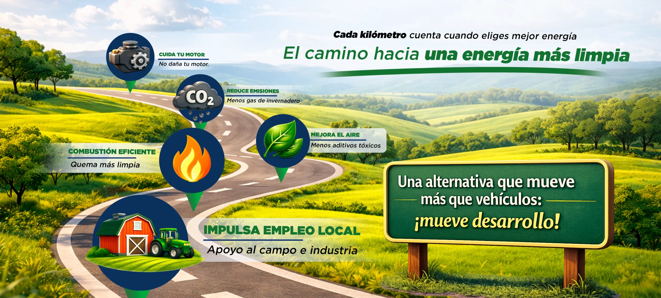 Infografía gráfica de los beneficios del uso de aditivos de etanol en la gasolina. 