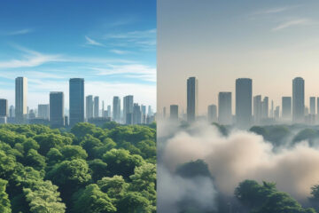 comparación de dos ciudades una con aire limpio y otra contaminada