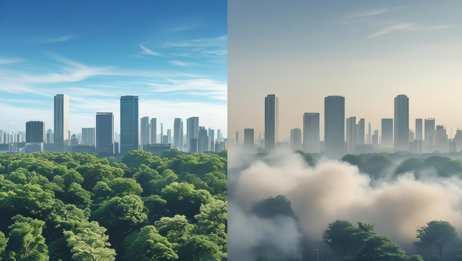 comparación de dos ciudades una con aire limpio y otra contaminada